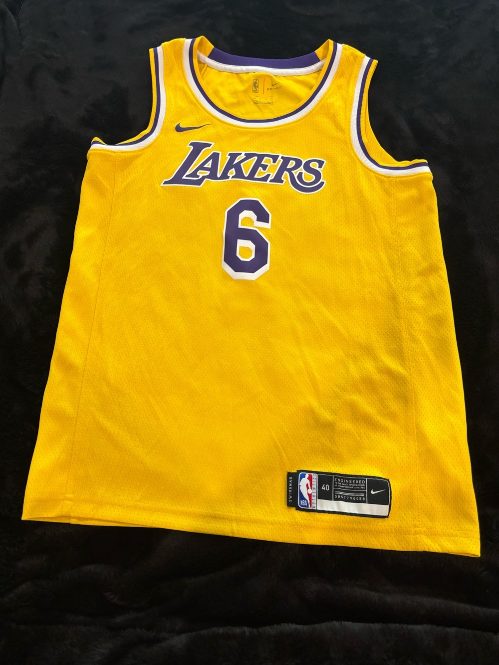 Nike Lakers Basketball Jersey Yellow with Purple Trim No.6